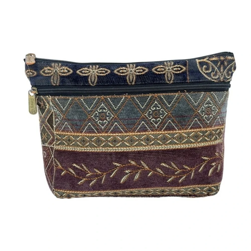 Vintage Tapestry Cosmetic Bag Pouch Embroidered Zippered Organizer‎